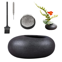 WANDIC Flower Arrangement Vase Kit Sort Pebble Keramisk Plantekrukke med 4 cm Kenzan Blomsterfr? Keramik Blomsterarrangement N?leholder til Ikeba