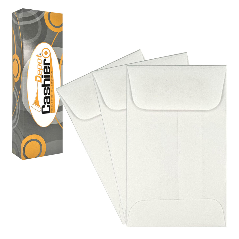 500 Enveloppes Cashier Depot N 3 Pour Pi Ces Et Petites Pi Ces, 6,35 Cm X 11,4 Cm, Robustes, 10 Kg, Rabat Gomme Blanc (500 Enveloppes)-image