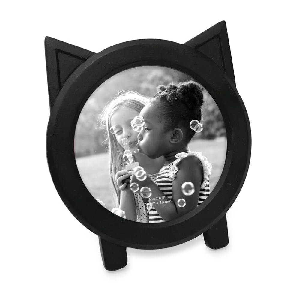 Isaac Jacobs 4x4 Round Resin Sentiment Cat Picture Frame with Ears  Photo Tabletop & Wall Display Hanging Display & Home D?cor (Black)