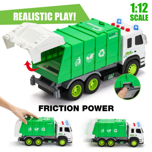 MOBIUS Toys Φορτηγό Απορριμμάτων με Κίνηση - 1:12 Κλίμακα με Ήχους, Φώτα, Φορτωτή, 4 Κάδους 1