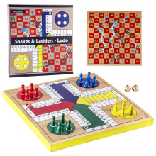 AMEROUS 12 inches Wooden Ludo Board Game - Snakes and Ladders 2 in 1 Reversible 1-4 Players Family Dice Games Set for Kids Adults Classics Tableto