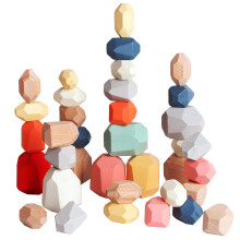 BESTAMTOY 36 stuks houten sorteer- en stapelstenen, stenen, sensorisch peuterspeelgoed, lerend Montessori-speelgoed, bouwstenen, spel voor kinderen va