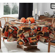 Newbridge Halloween rustieke Spooky Farm 60 x 84 inch ovaal vinyl tafelkleed met flanel achterkant