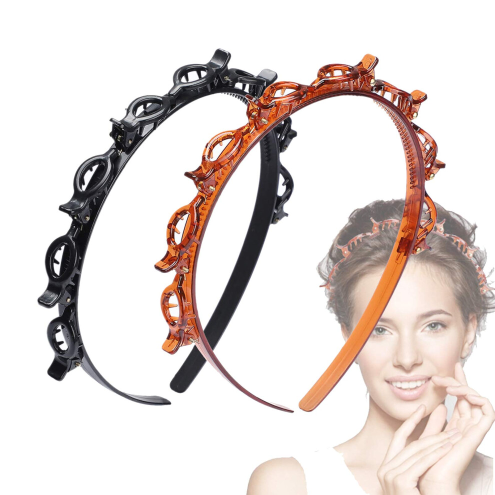Jassins Unisex 2 Pcs Bangs Hairstyle Hairpin Headband Professional Weave Bangs Clip Toothed Headband Braid Tool Women Girls Fashion Hair Accessories (Blac