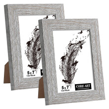 CORE ART 5x7 Picture Frame Handmade Wood Rustic Gray (Grey) Photo Frame Set of 2 High Definition Semi-tempered Glass Wall or Tabletop Display