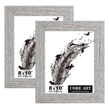 CORE ART 8x10 Picture Frame Handmade Wood Rustic Gray (Grey) Photo Frame Set of 2 High Definition Semi-tempered Glass Wall or Tabletop Display