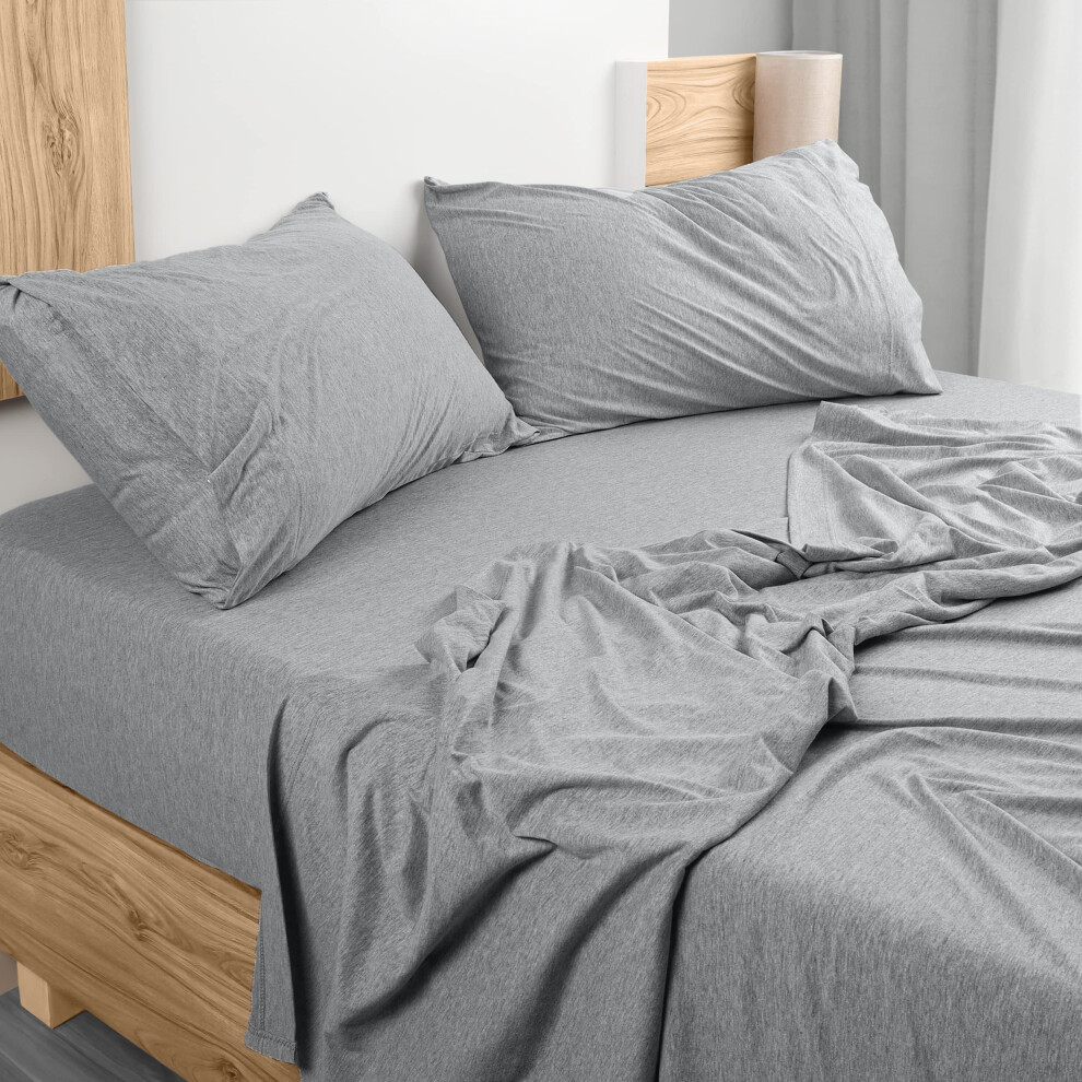 Parure de lit king size Utopia Bedding     Draps en jersey 4 pi   ces     Draps en jersey de coton     Draps extensibles doux (gris clair chin   )