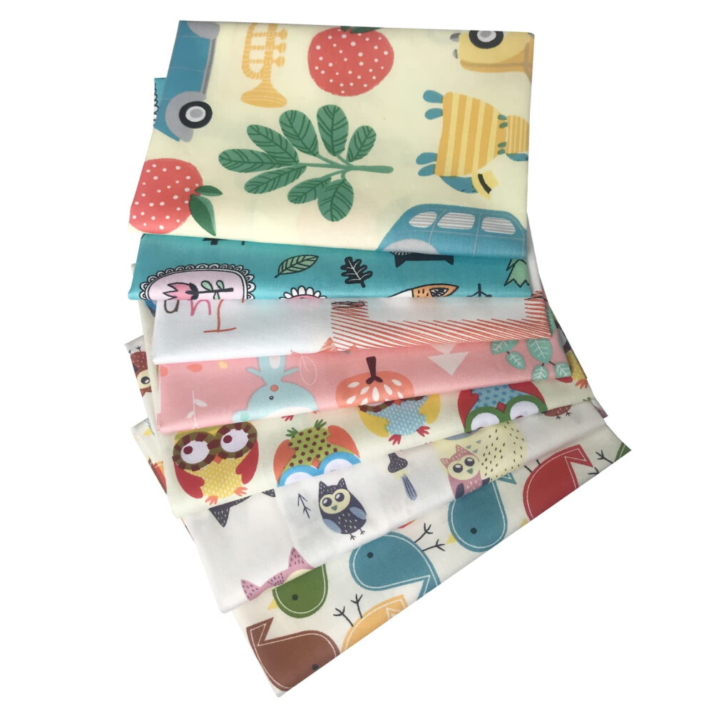 Qililandiy 7 stuks super schattige uilen fat quarters stoffenbundels voorgesneden stof 18x22 inch voor naaien, quilten, knutselen en projecten