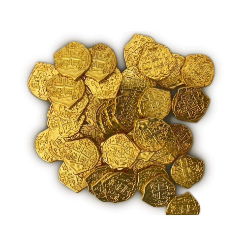 Monete d'oro metalliche pirata Seven Seas - 100 gettoni per feste e giochi 1