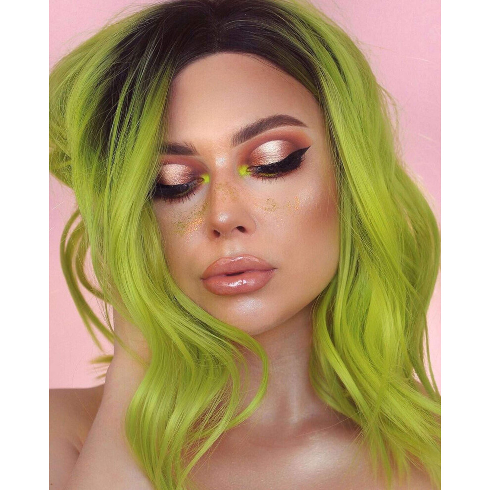 G&T Wig Unisex Green Bob Wavy Wigs For Women Lime Wig Middle Part Heat Resistant Party Halloween Cosplay Costume Wig(14 Inch Ombre )