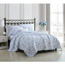 Laura Ashley Home - Queen Quilt Set Reversible Floral Cotton Bedding with Matching Shams Home Decor for All Seasons (Walled Garden Blue Queen)