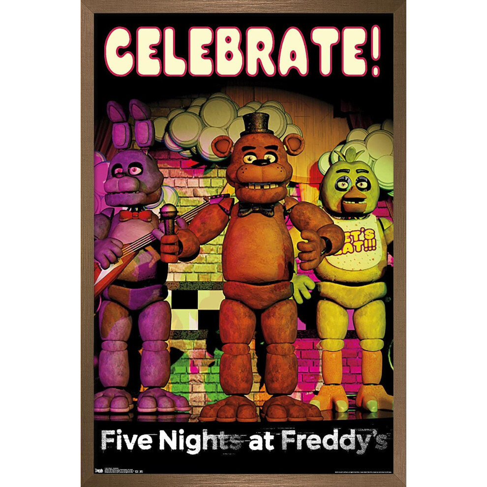 Trends International Five Nights At Freddy's - Celebrate Wall Poster 14,725"""" X 22,375"""" Bronzen Ingelijste Versie-image