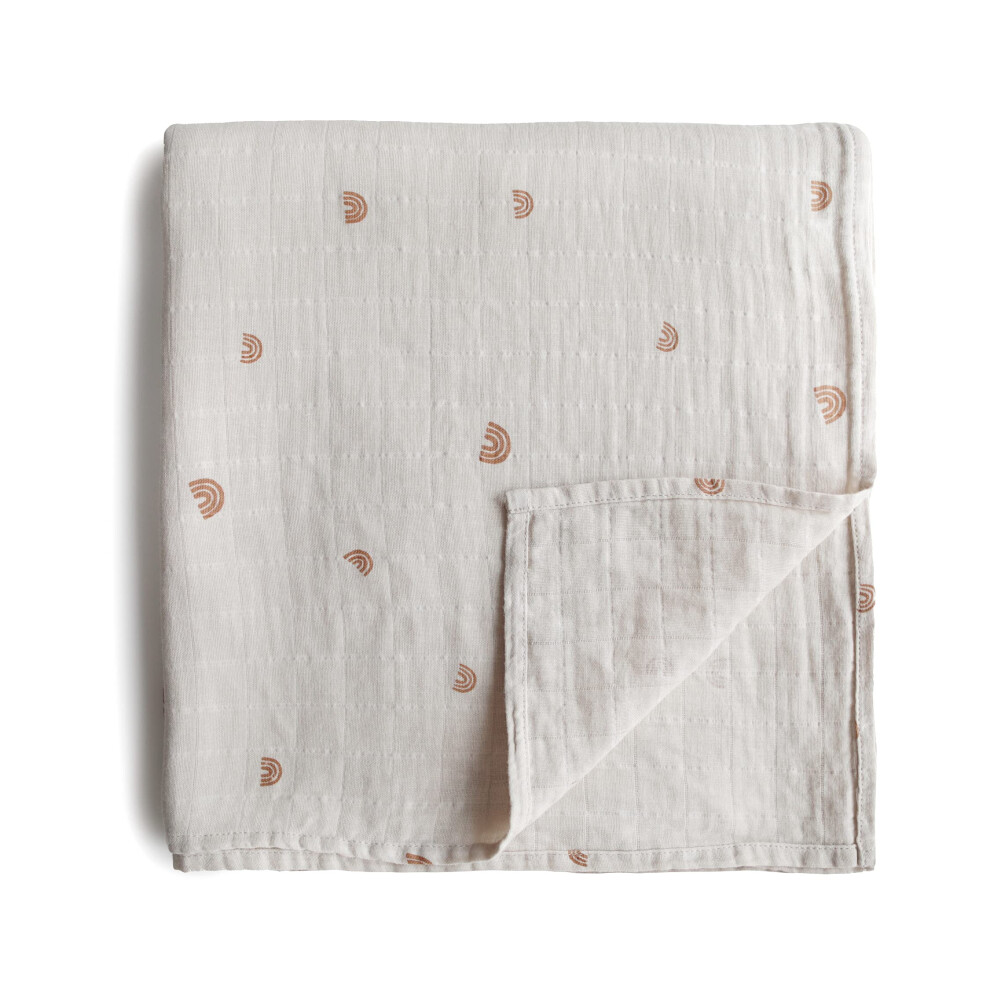 Couverture d'emmaillotage en mousseline Mushie | 100 % coton biologique (arcs-en-ciel)