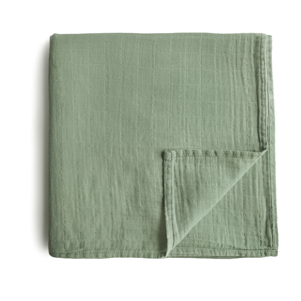 Couverture d'emmaillotage en mousseline Mushie | 100 % coton biologique (sauge)
