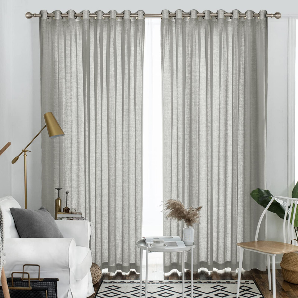 Melodieux Grey Semi Sheer Curtains 108 Inches Long for Living Room Bedroom Extra Long Linen Look Rustic Grommet Voile Drapes  52 by 108 Inch (2 Panels-image-OPC-PFNSXYQ-NEW