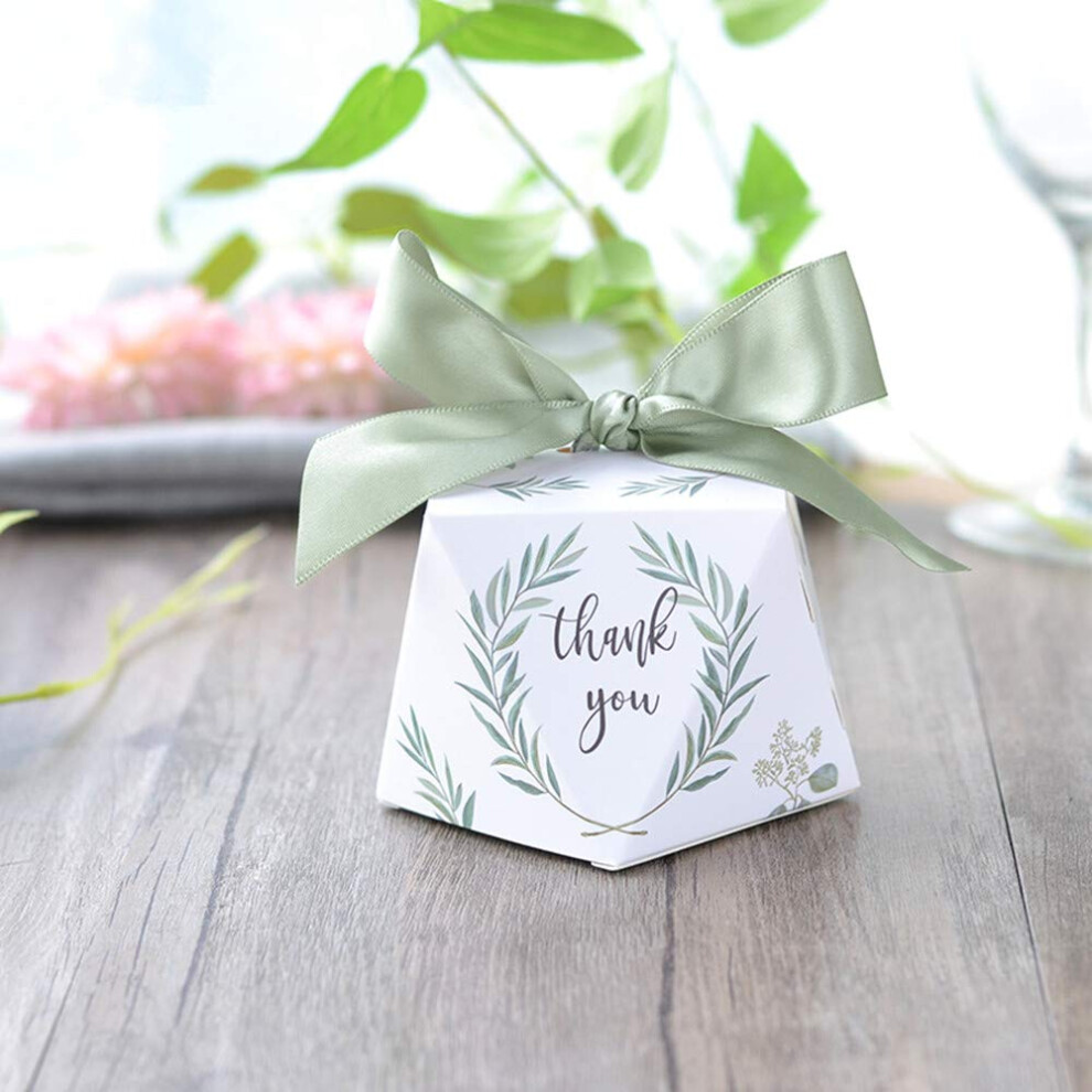 Bo  tes    bonbons en forme de diamant, style for  t verte, pour drag  es de mariage, bonbonni  re en papier, cadeau de f  te, bo  te B, 50 pi  ces