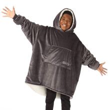 DER BEQUEME JR | Die originale übergroße tragbare Decke aus Mikrofaser und Sherpa für Kinder, gesehen auf Shark Tank, Einheitsgröße (Anthrazit)