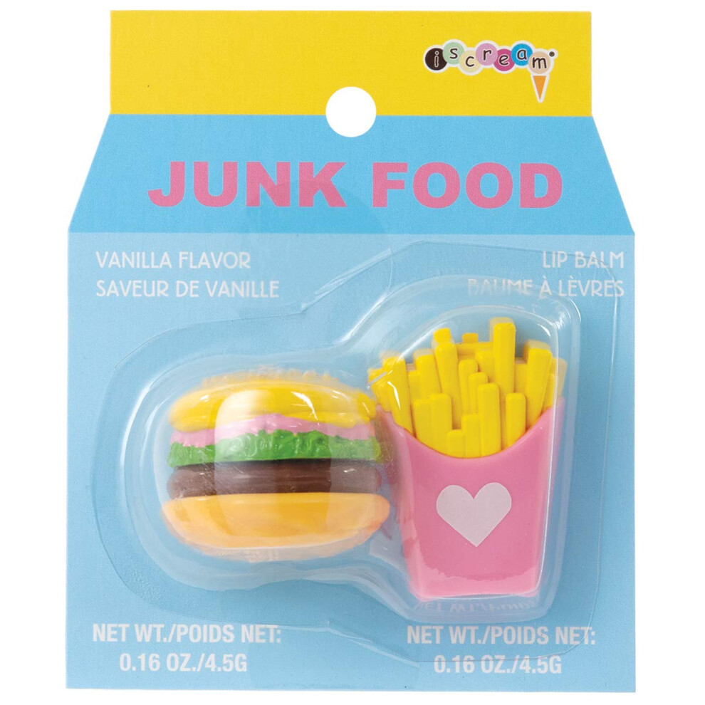 Iscream Junk Food Burger And Fries Shaped Vanilla Scented Lip Balm Set