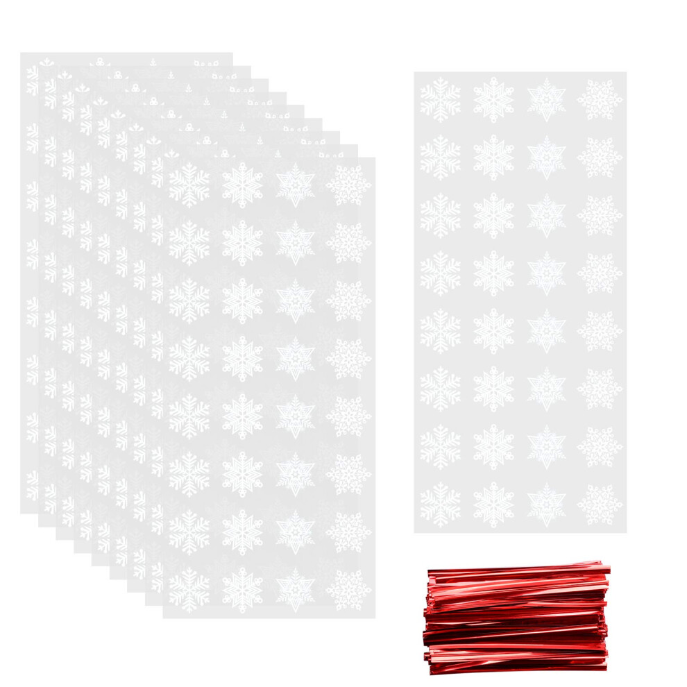 Luakesa 100 Sacchetti Per Caramelle Natalizie, Sacchetti Trasparenti In Cellophane Con Fiocco Di Neve Con Laccetti Intrecciati, Per Natale, Feste, Forniture Per Gadget (Bianco)-image