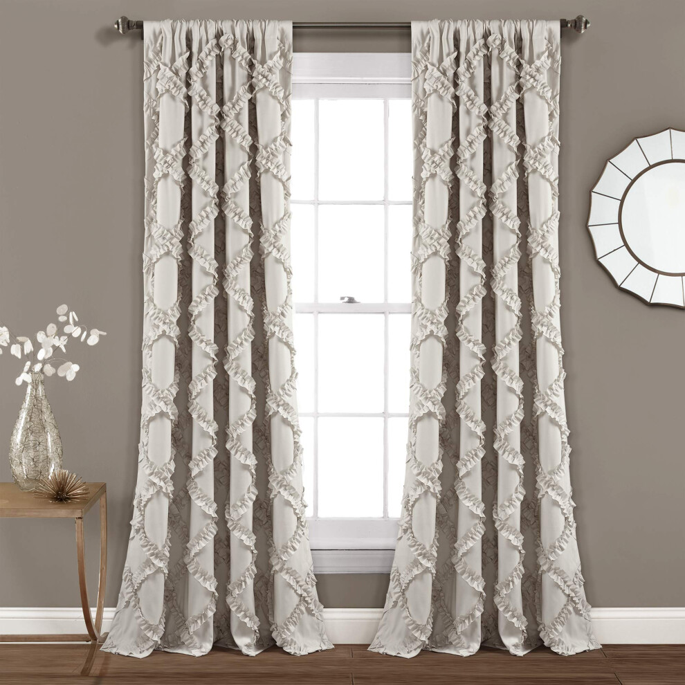 Lush Decor Ruffle Diamond Window Curtain Panel Pair  84 in x 54 in  Neutral-image-OPC-PFNS6YC-NEW