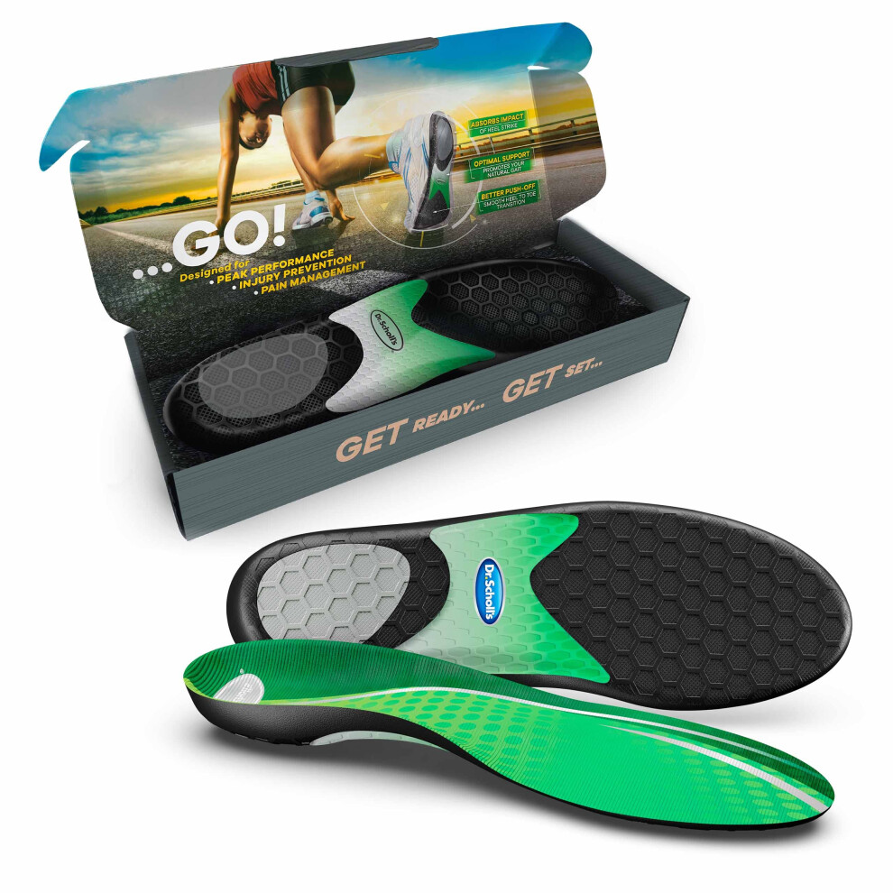 Dr. Scholl's Performance Sized to Fit Running Insoles for Men & Women // Help Prevent Plantar Fasciitis  Shin Splints and Runners Knee Black and Green