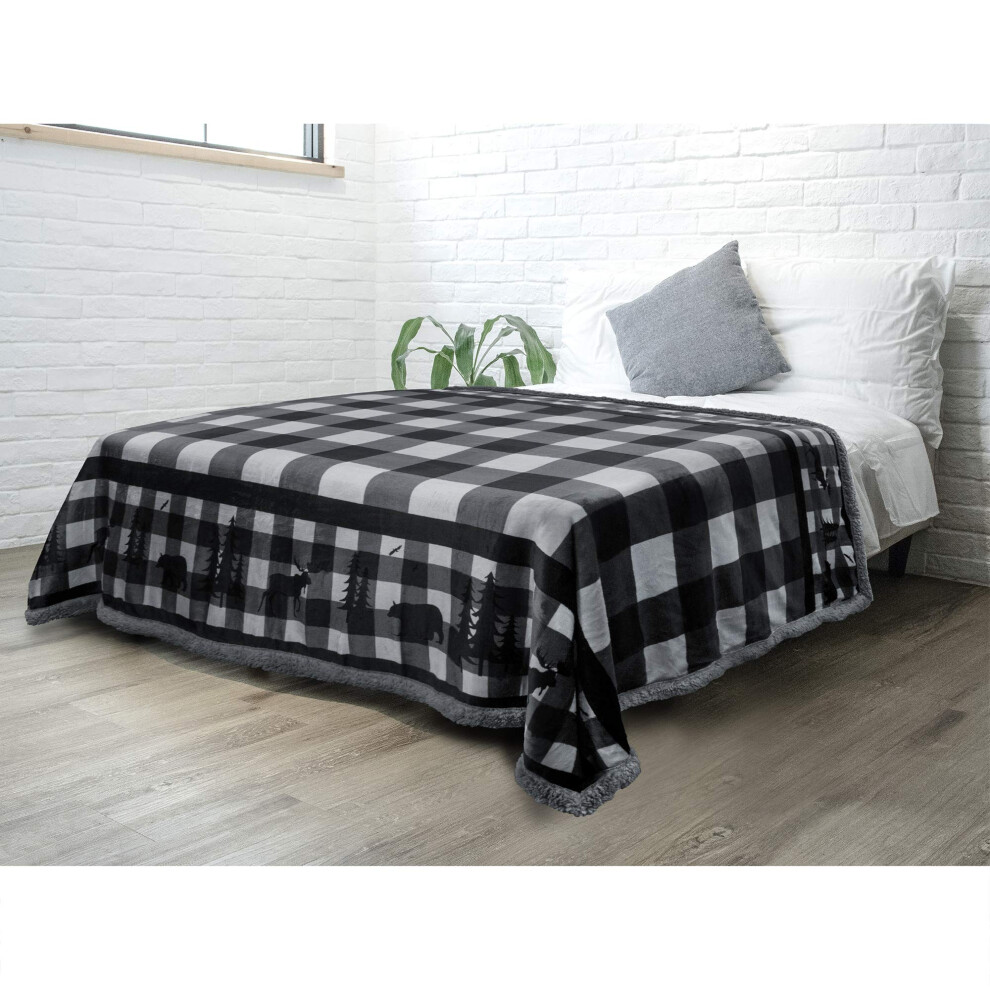 Pavilia WinterhüTten-Sherpa-Decke, ÜBerwurf, Twin | Flanell-Fleece-Weihnachtsdecke | Karierte Weihnachtsdecke Als Geschenk | PlüSchweiche, Warme,-image