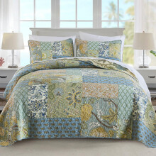 NEWLAKE Quilt S?t Twin Size 100% Bomuld Patchwork Gr?nt Bohemian Quilt S?t Vendbart senget?ppe Let og ?ndbart til alle ?rstider Bl?dt quiltet sen