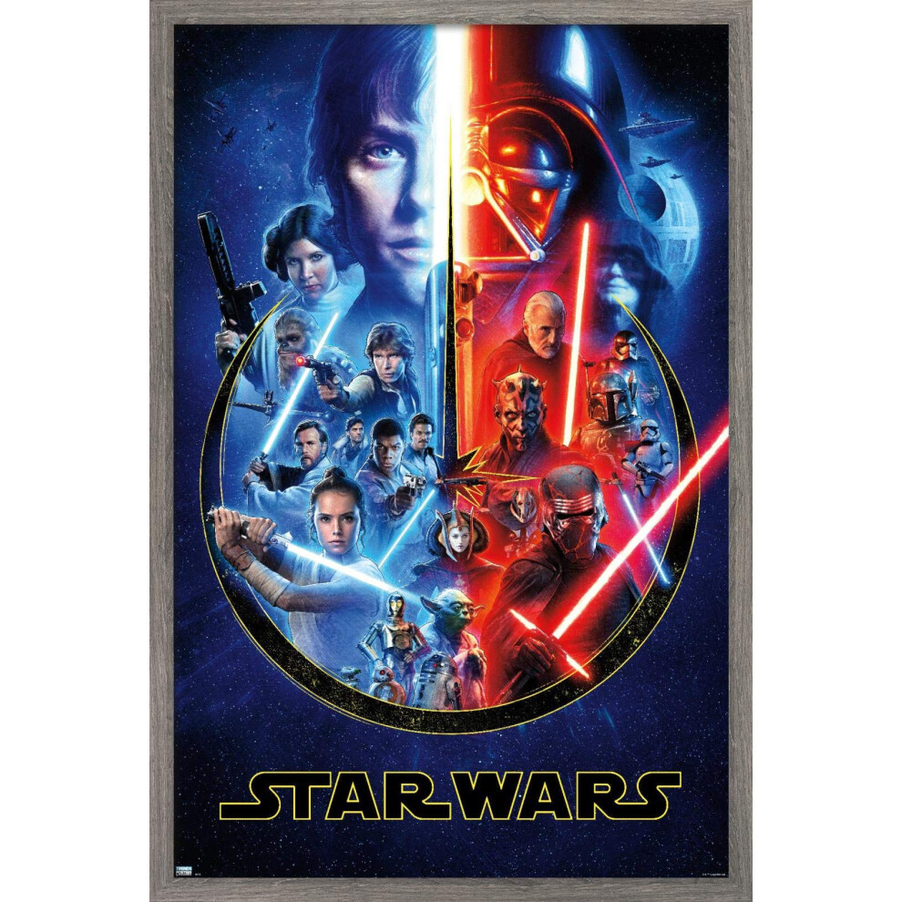 Affiche murale Star Wars - La saga Skywalker de Trends International, 37,7 x 57,1 cm, cadre en bois de grange
