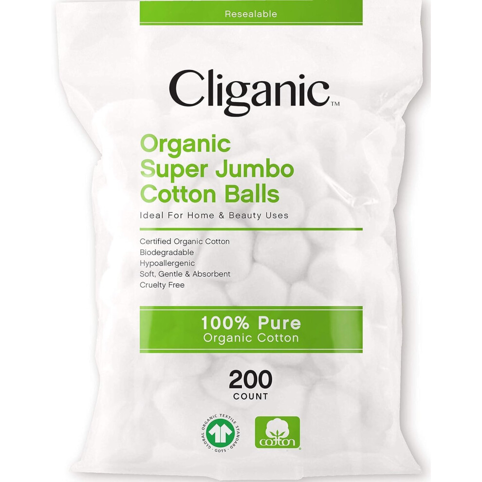Klig Nsky Cliganic Organic Super Jumbo Cotton Balls (100 Count) - Hypoallergenic Absorbent Large Size 100% Pure