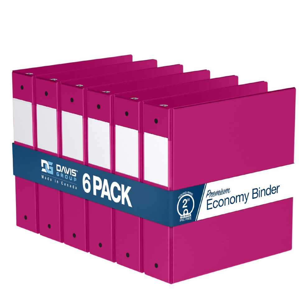 Premium Economy 2-Inch Binders  3-Ring Binders for School  Office  or Home  Colored Binder Notebooks  Pack of 6  Round Ring  Pink