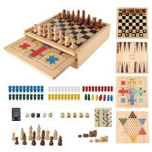 GSE Games & Sports Expert Wooden 9-in-1 Chess Checkers Backgammon Dominoes Chinese Checkers Tic-Tac-Toe Ludo Playing Cards & Poker Dice Game Co
