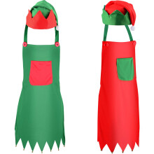 Sunshane 4-delige kerst-elf-sets bevatten elf-schorten en elf-mutsen voor kerstfeestkostuums (rood en groen)