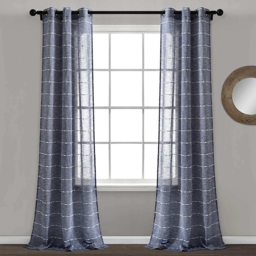 Zdjęcia - Firanka i zasłona Svie a v zdoba Lush Decor Farmhouse Teksturowy przelotek panelu zaslon okiennych 38 """" W x 84 """" l Navy Blue 16T004771