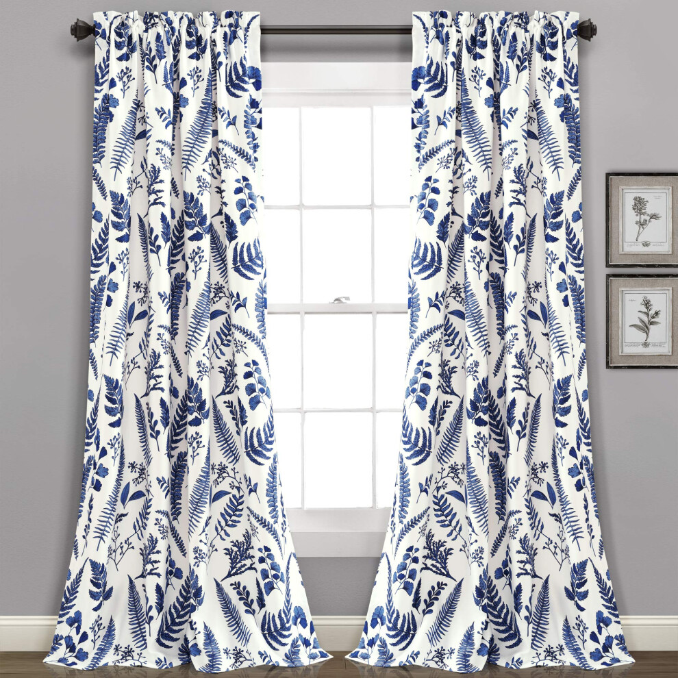 Lush Decor Devonia Allover Light Filtering Window Curtain Panel Pair  52""""W x 84""""L  White & Navy-image-OPC-PFNQWKH-NEW
