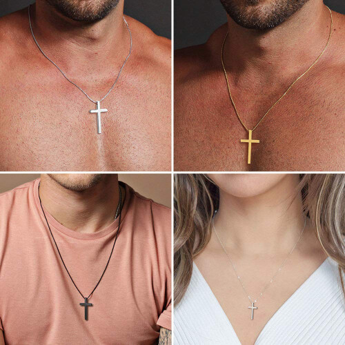 Colares de Pingente de Cruz em Aço Inoxidável M MOOHAM para Homens 22 Polegadas Preto 1