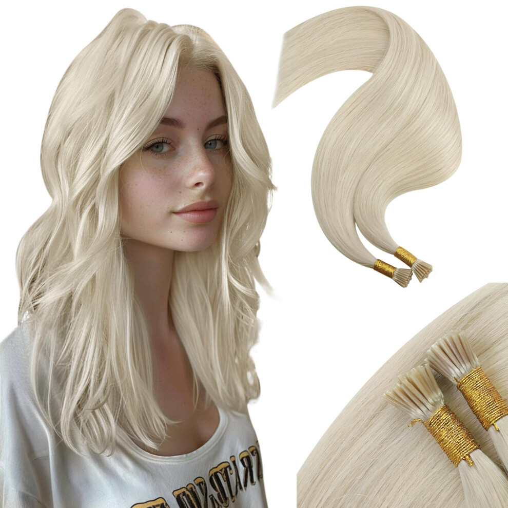 Moresoo Unisex Silver I Tip Hair Extensions Human Hair Blonde Itip Human Hair Extensions I Tip Human Hair Extensions Platinum Blonde I Tip Pre Bonded Hair Extension