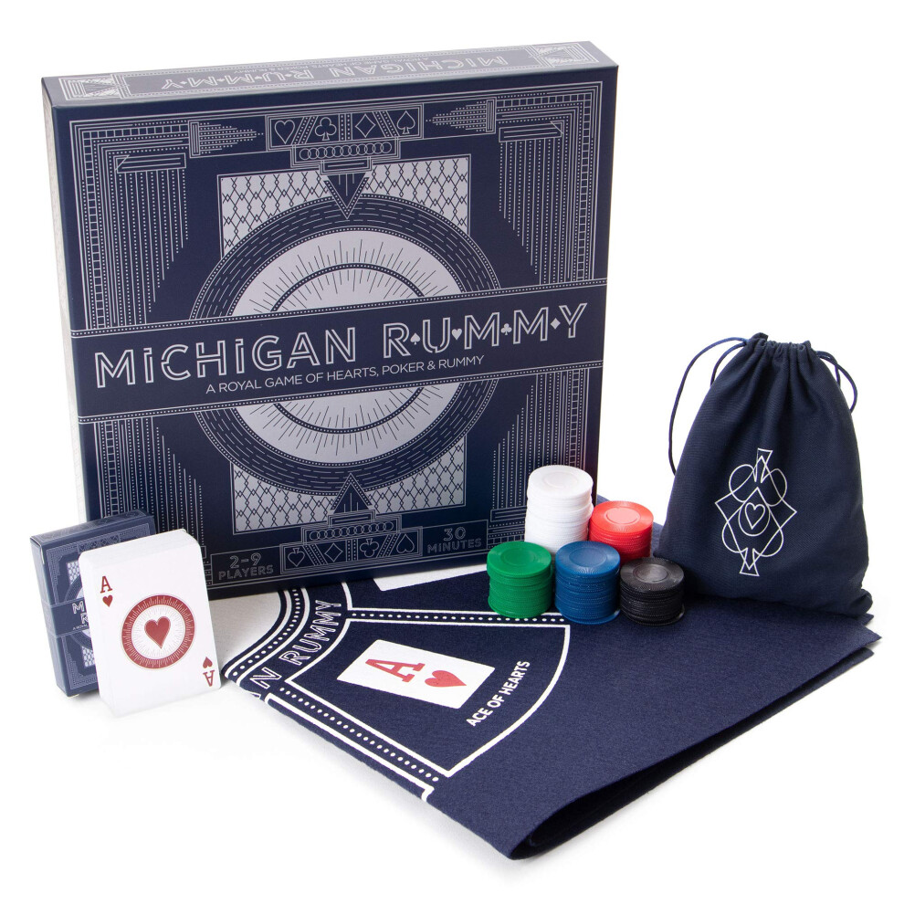 Brybelly Michigan Rummy Deluxe Edition - Mix Strategico Di Hearts Rummy E Un Set Da Poker - Giochi Da Tavolo Classici Per Scommesse E Bluff - Tap-image