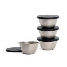 RSVP International Kitchen Prep Bowl Collection Copo e tampa seguros para mquina de lavar loua de ao inoxidvel 4 peas 3 onas