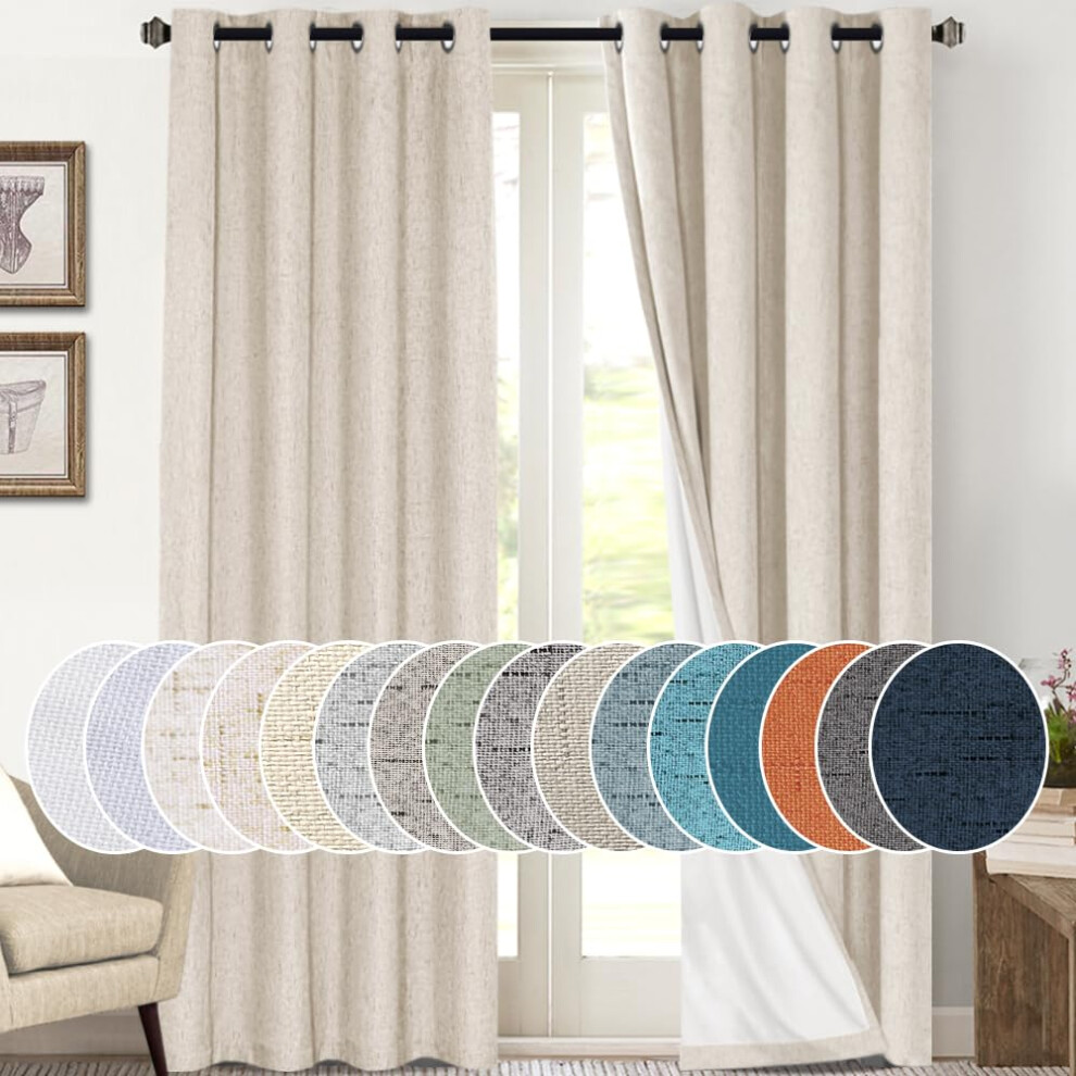 Princedeco Primitive Strukturiertes Leinen, 100 % Verdunkelungsvorh Nge F R Schlafzimmer/Wohnzimmer, Energiesparende Fensterbehandlungsvorh Nge,-image
