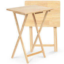 Pj tr? rektangel foldning b?rbar tv snack servering bakke bord solid tr? konstruktion med naturlig finish naturligt 2 stykker s?t