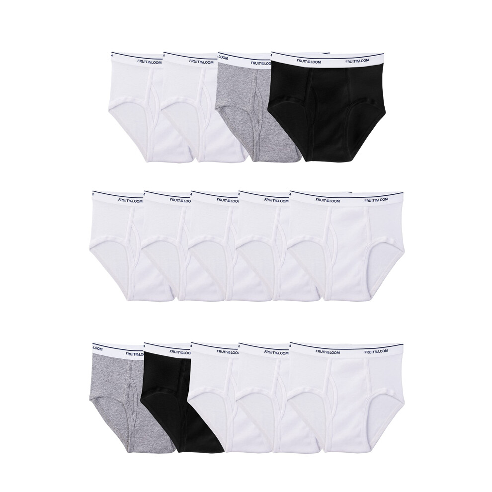 Fruit of the Loom Big Tag Free Cotton Briefs (Assorted Colors)  Boys - 14 Pack - Black/White/Grey  Medium