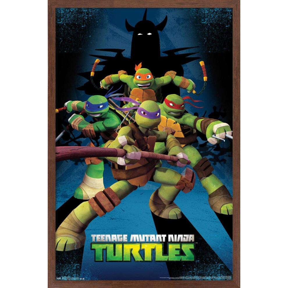 Trends International Nickelodeon Teenage Mutant Ninja Turtles - Assemble Wall Poster 14,725"""""""" x 22,375"""""""" Version encadr   e en acajou