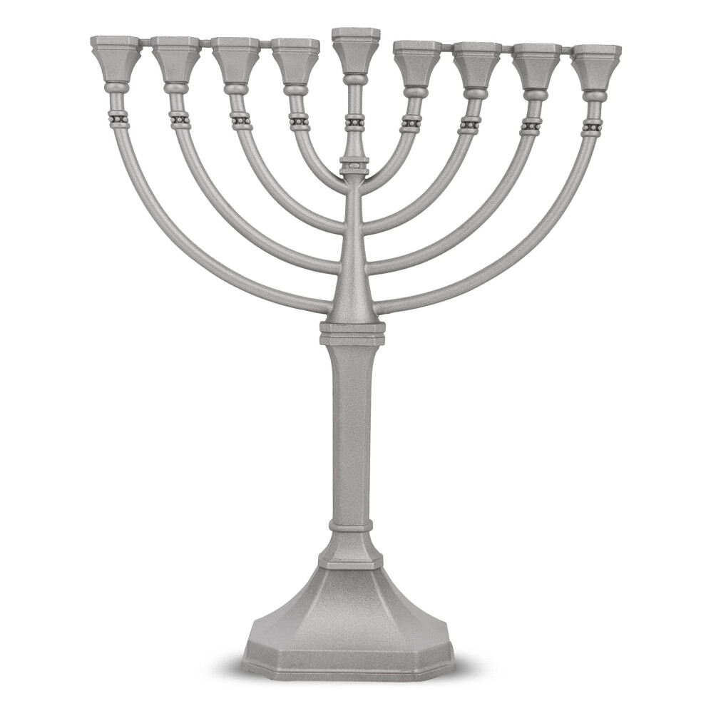Menorah Tradizionale Classica Di Hanukkah - Candela Dallo Stile Aggraziato Alta 9,5"""" Minorah, Pressofusa Di Precisione, Antiossidante (Argento S-image