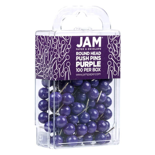 JAM PAPER Πολύχρωμα Καρφίτσες - Στρογγυλές Βελόνα Χάρτη - Μωβ Καρφίτσες - 100/Συσκευασία 1
