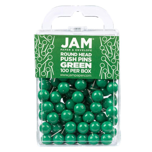 JAM PAPER Πολύχρωμοι Κουμπωτές Πινέζες - Στρογγυλή Κεφαλή - Πράσινες - 100/Συσκευασία