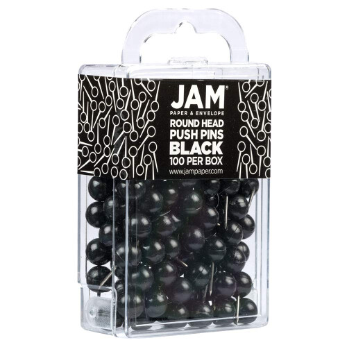 Jampapir Farverige push -stifter - Round Head Map Thumb Tacks - Black Pushpins - 100/Pack 1