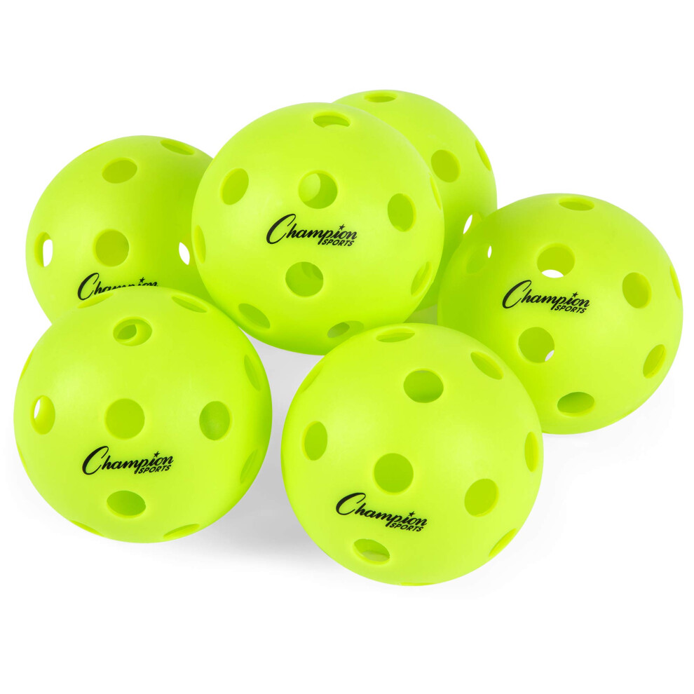 Champion Sports Indoor Pickleball Balls: USAPA Approved Official Size Tournament Pickleballs - Optic Yellow Pickleball Ball Set for Indoor Courts - 6