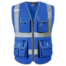 JKSafety Colete de Segurança Azul com 10 Bolsos e Zíper Frontais