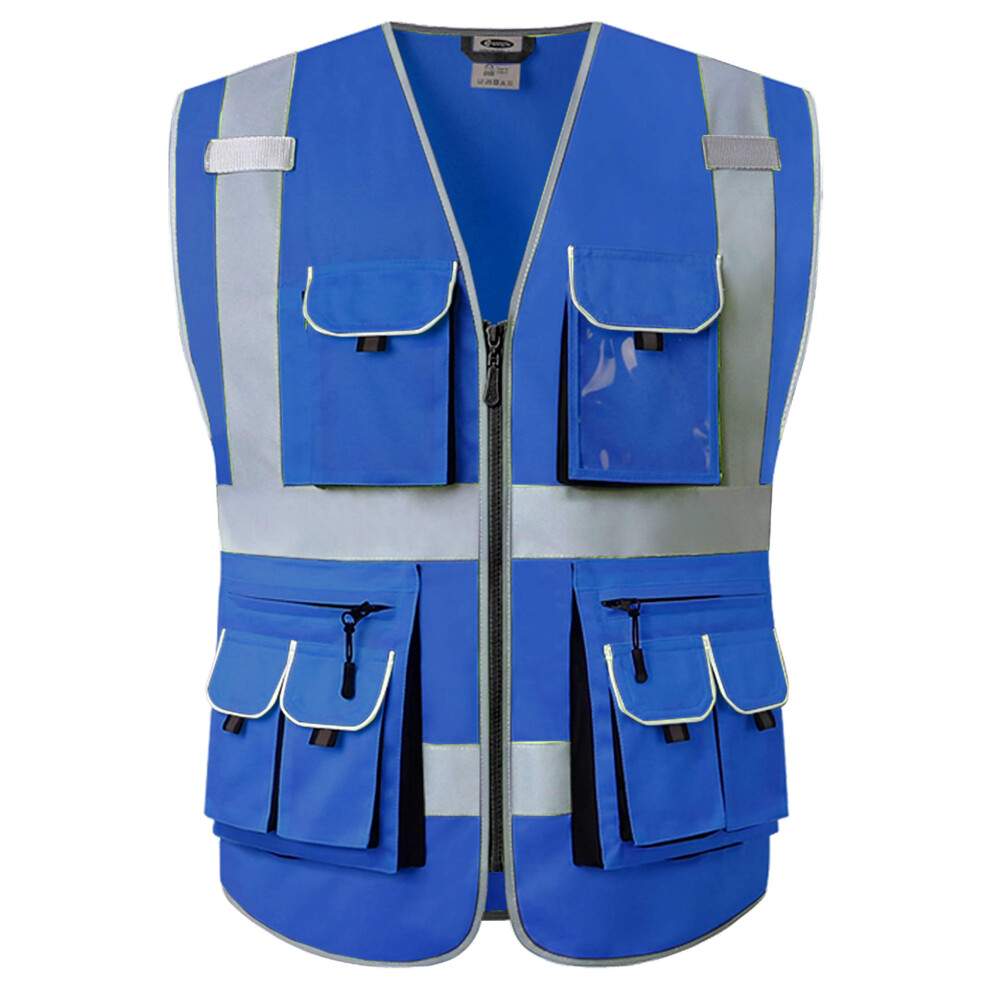 Jksafety 10 Pockets Blue Color Safety Vest Zipper Front With High Reflective Strips Meets Ansi/Isea Standards (88-Blue X-Large) 645312476480