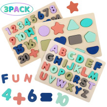 Wooden Puzzles for Toddlers Kesletney Wooden Alphabet Number Shape Learning Puzzles for Kids Preschool Educational Toys Gift for Boys Girls Ages 3 4